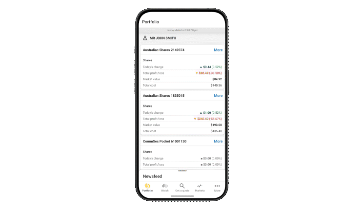 A gif demonstrating how to set up Watchlists on the CommSec mobile app